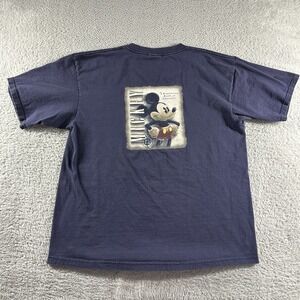 VINTAGE Disney Shirt Mens Medium Minimal Navy Blue Double Sided Mickey